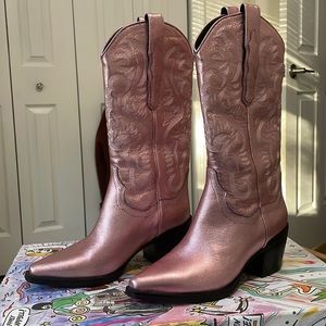 real leather blush pink western boots